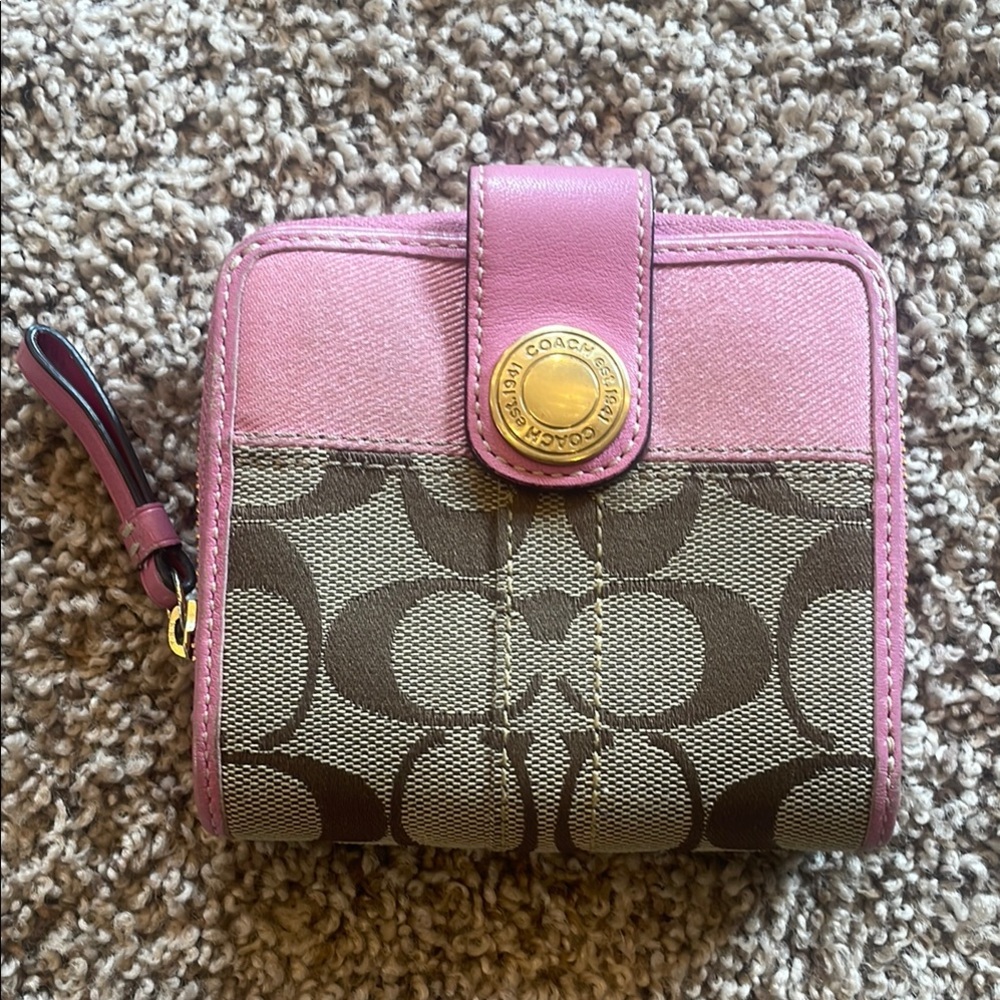 Coach Signature Pink and Brown Wallet